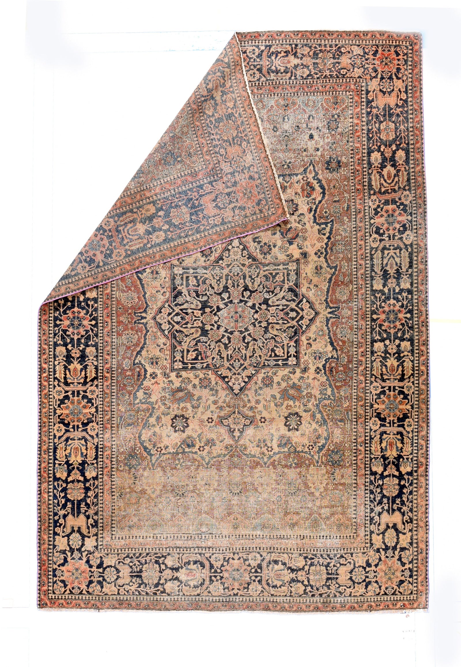 Antique Mohtasham Kashan Persian Area Rug