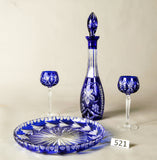 Blue Crystal Decanter With Tray Cut Glass