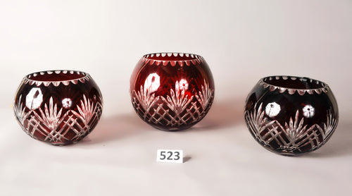 3 Bohemian Antique Red Crystal Cut Bowls