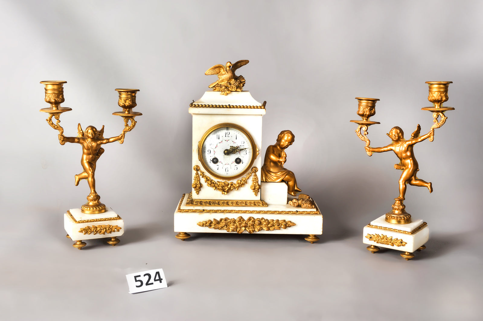 Angel Clock And Candelabra Pair