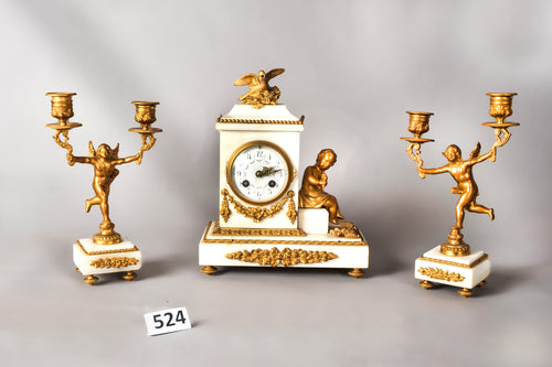 Angel Clock And Candelabra Pair