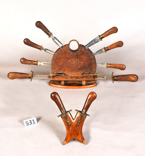 Antique Knife Collection With Leather Covering Case