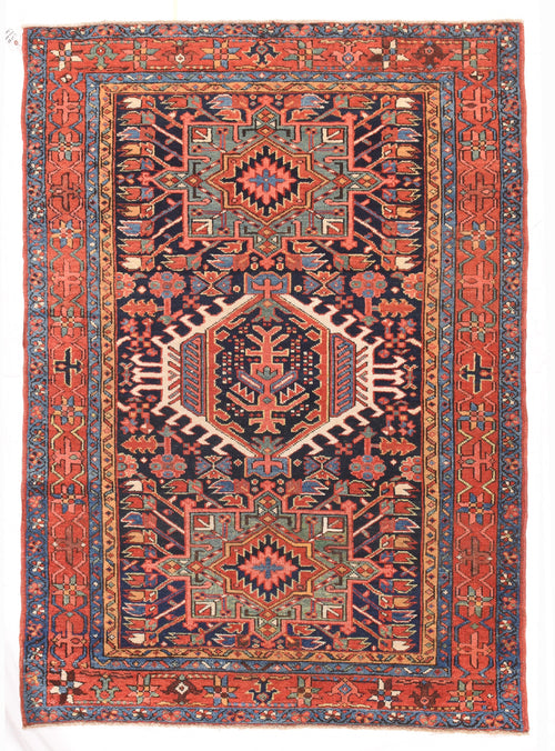 Antique Navy Karaje Herris Persian Area Rug