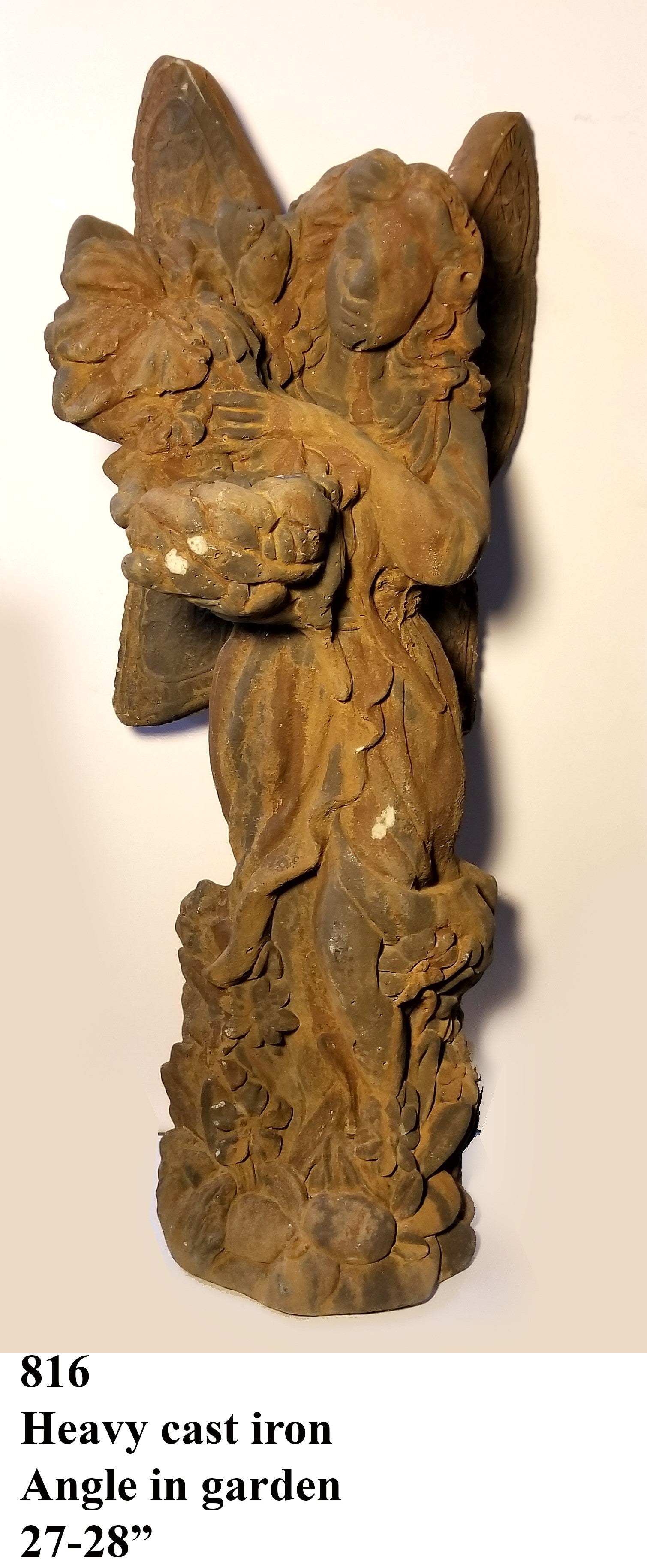 Heavy Cast Iron Angel In Garden