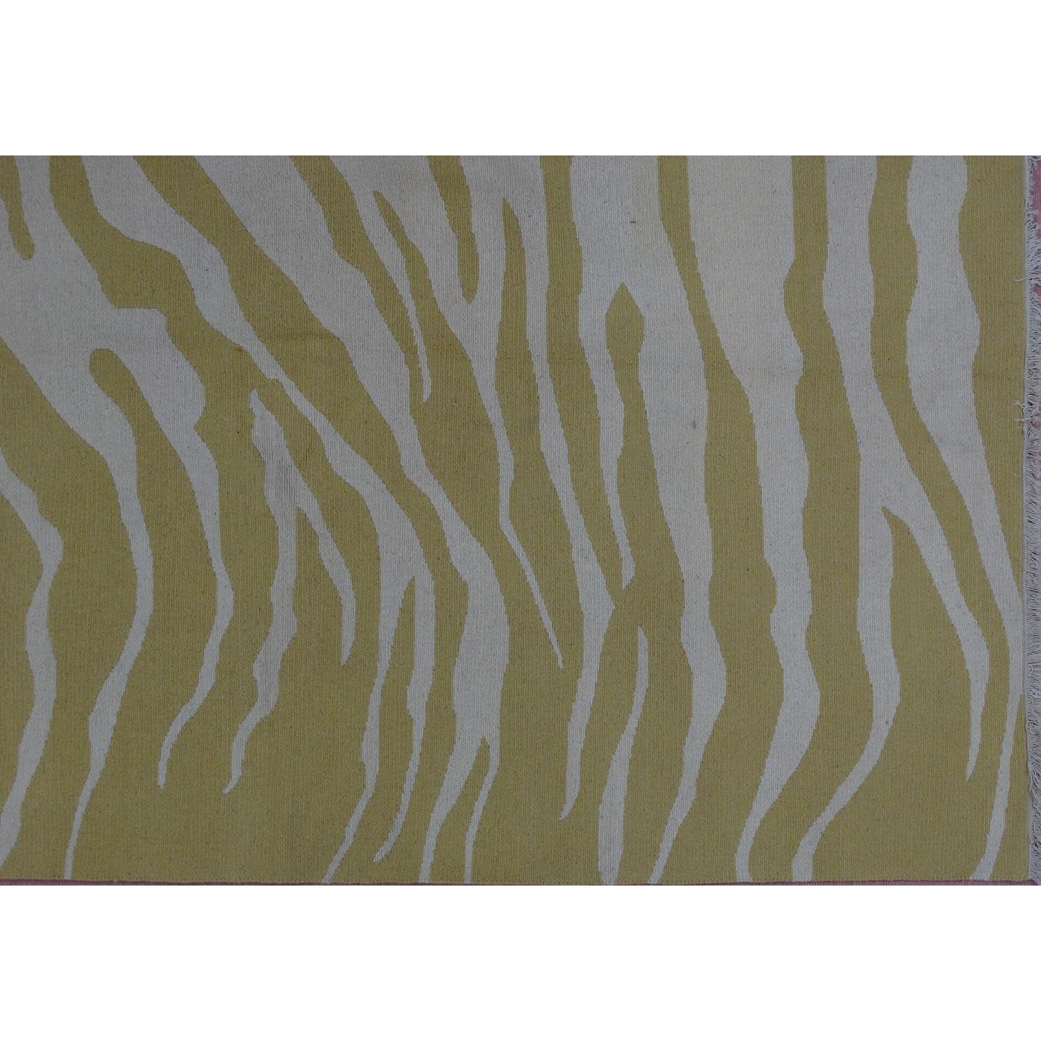 Tiger Stripe Soumak Design Hand Woven Wool Rug - 9' X 12'