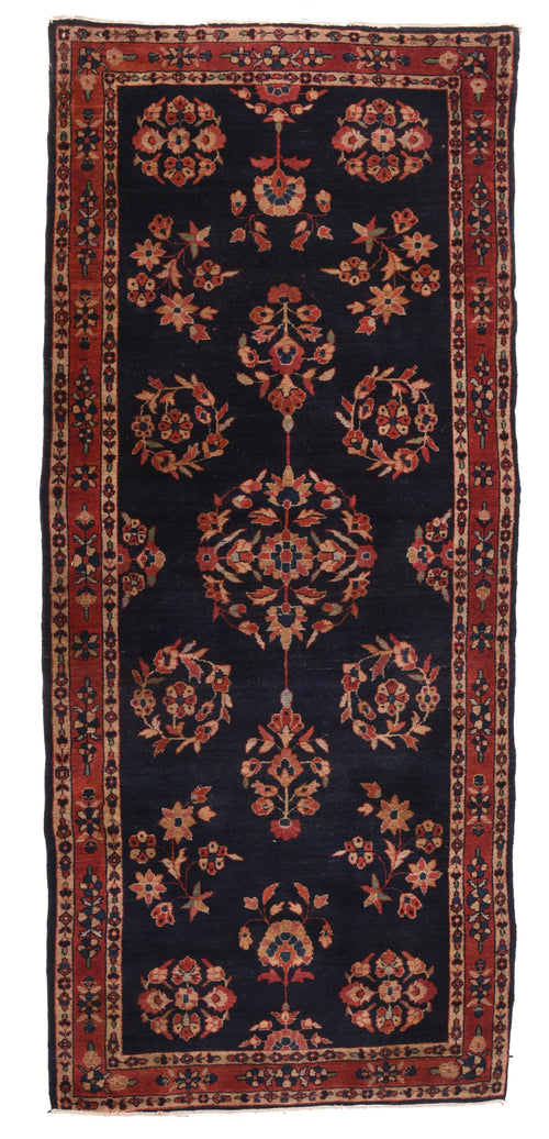 Antique Black Persian Navy Mohajeran Sarouk Area Rug
