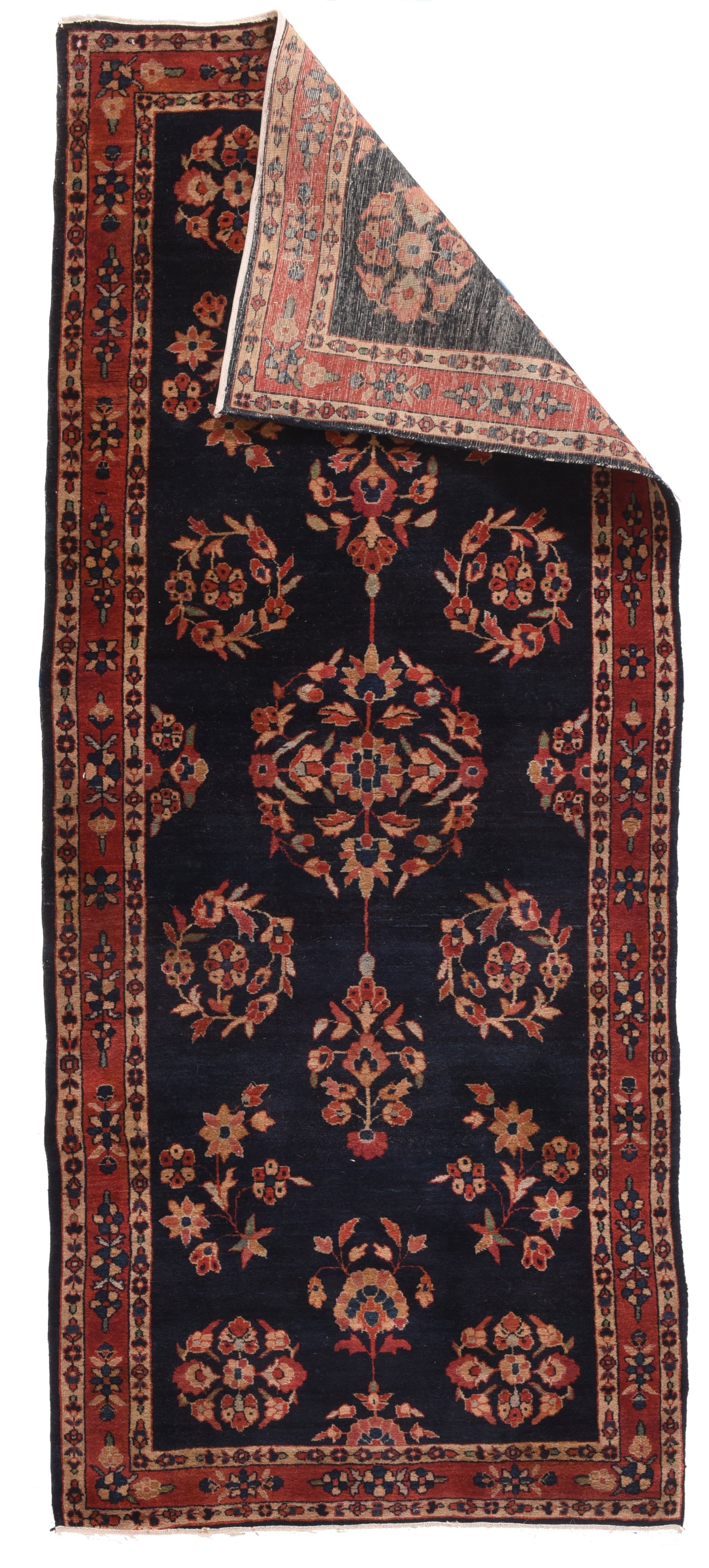 Antique Persian Navy Mohajeran Sarouk Area Rug