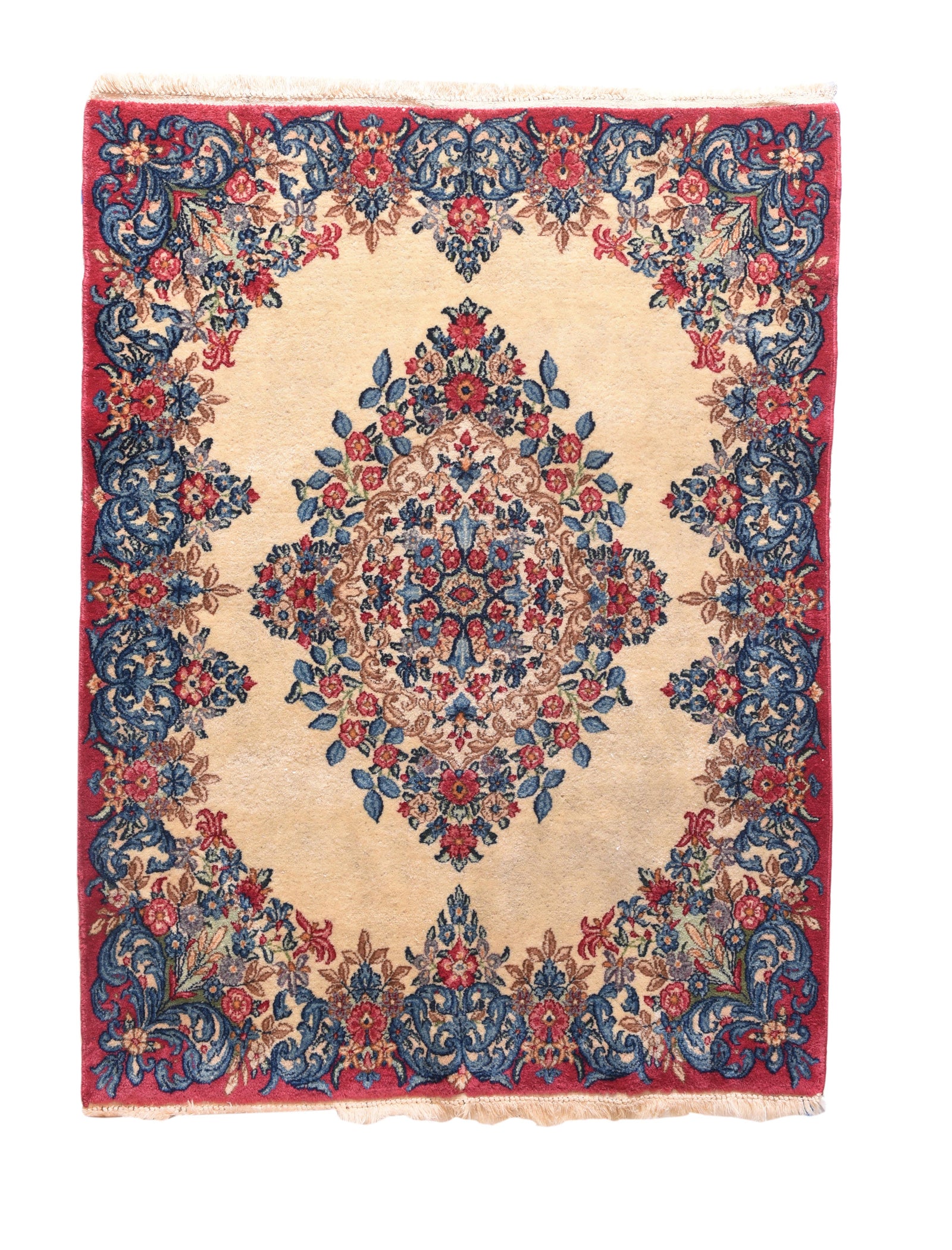 Semi Antique Ivory Persian Kerman Lavar Area Rug