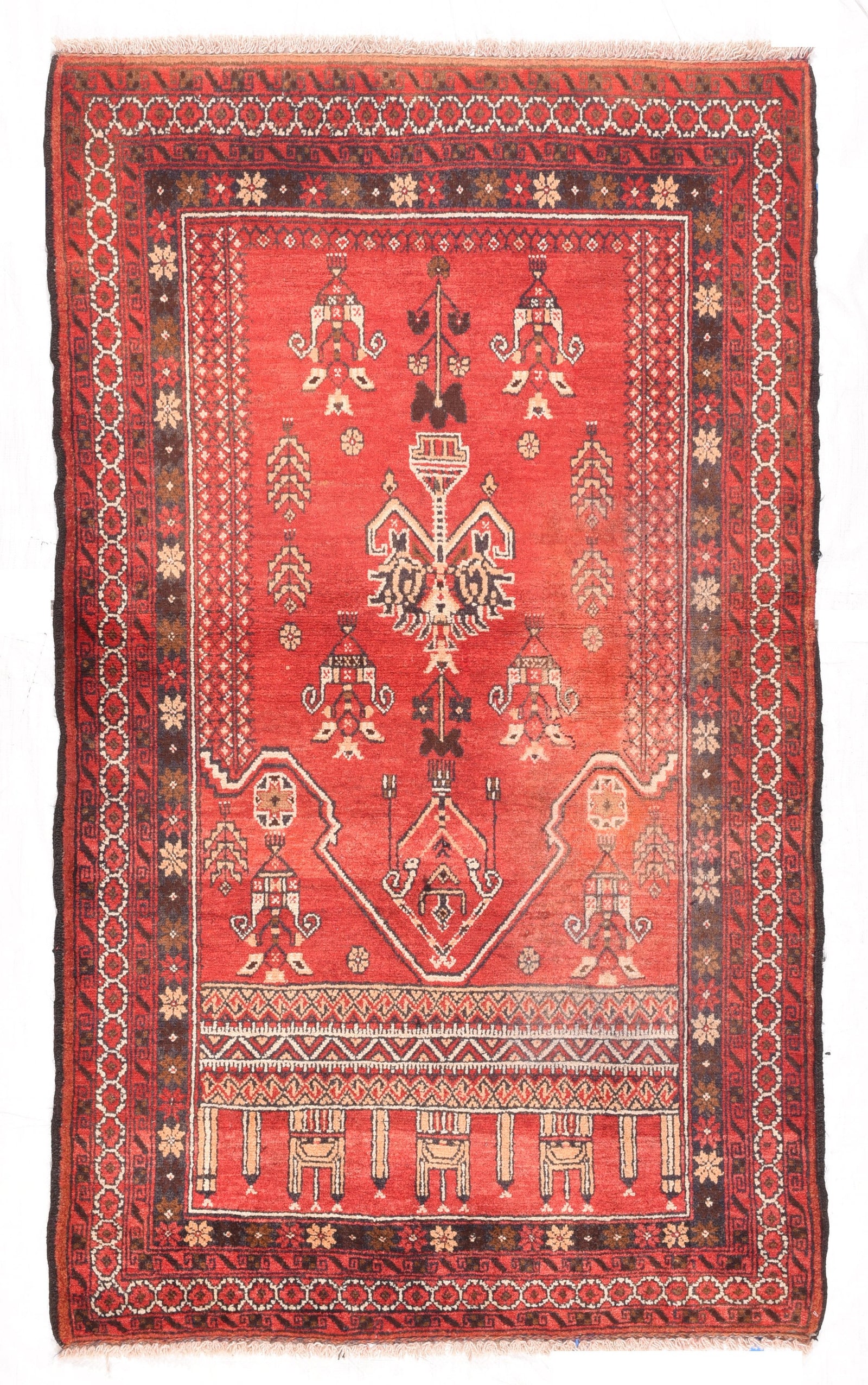 Semi Antique Rust Semi-Antique Afghan Balouch Prayer Design Area Rug