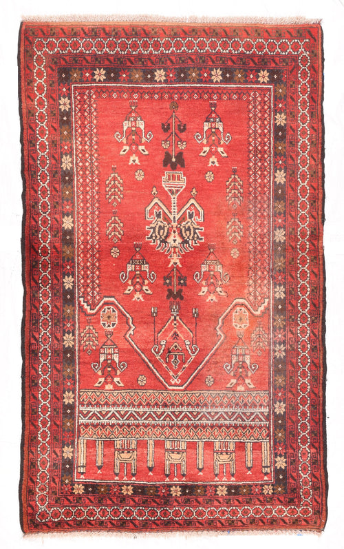 Semi Antique Rust Semi-Antique Afghan Balouch Prayer Design Area Rug