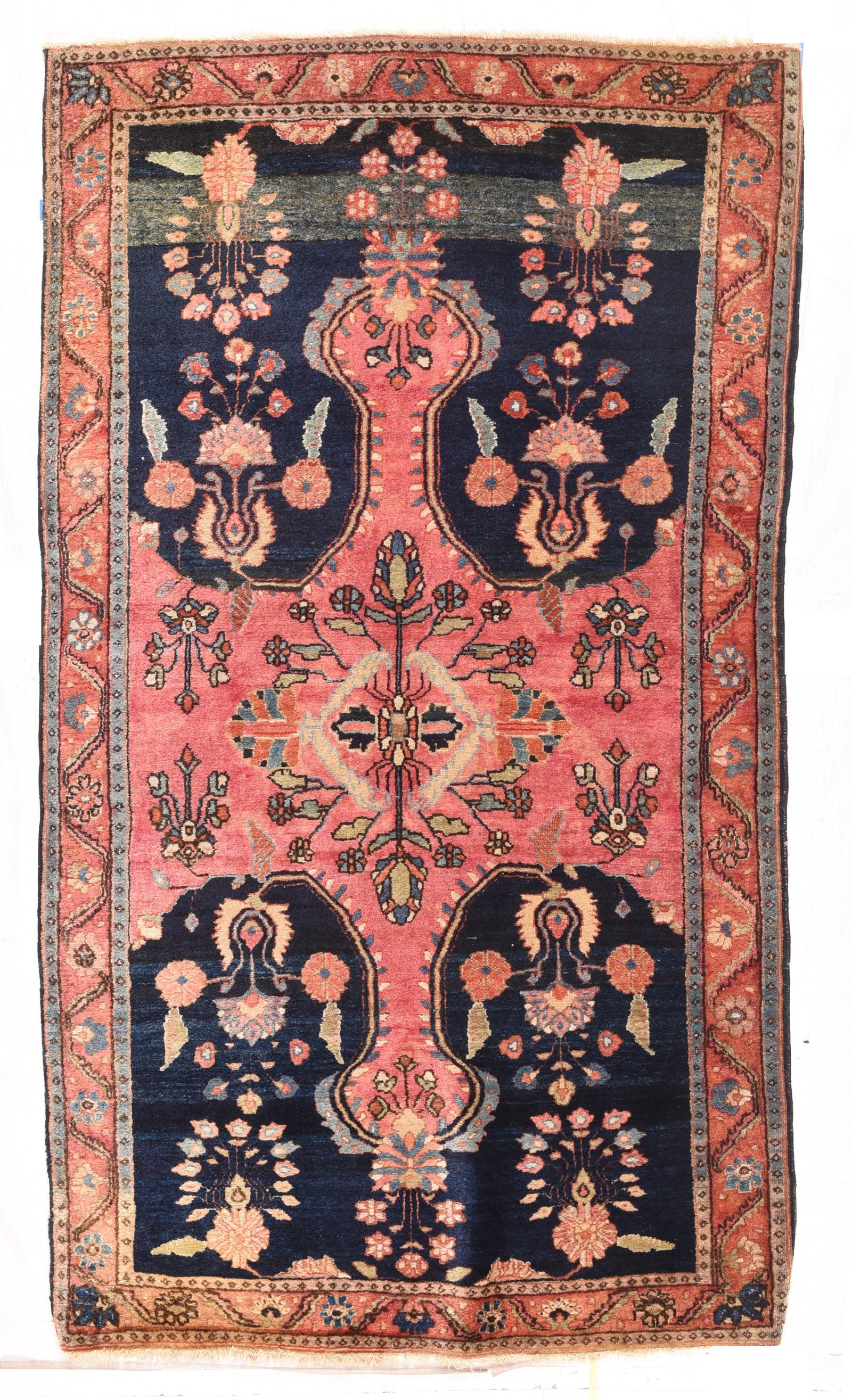 Antique Navy Fine Persian Mohajeran Sarouk Area Rug