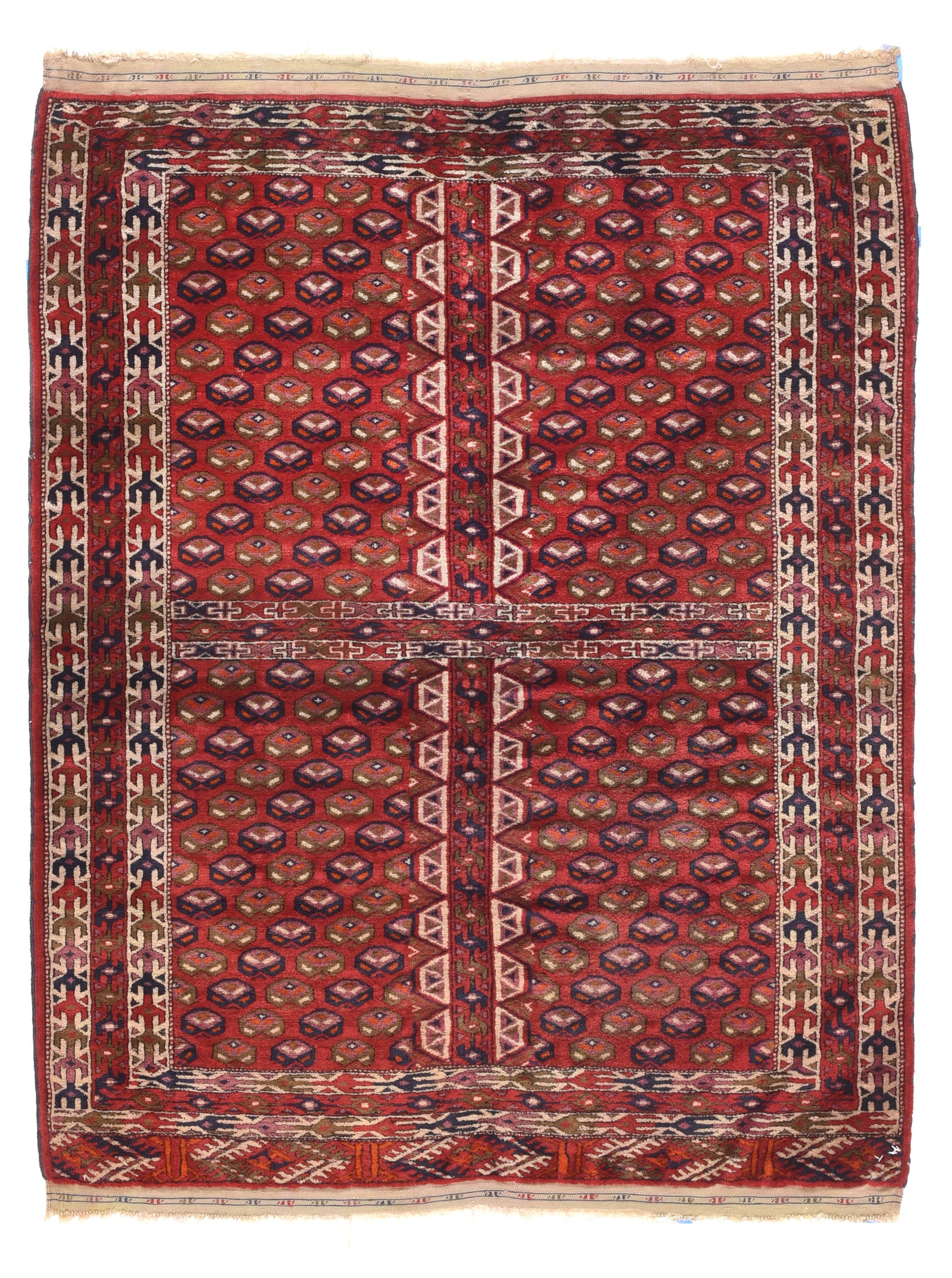 Antique Rust Russian Yamud Bokara Area Rug