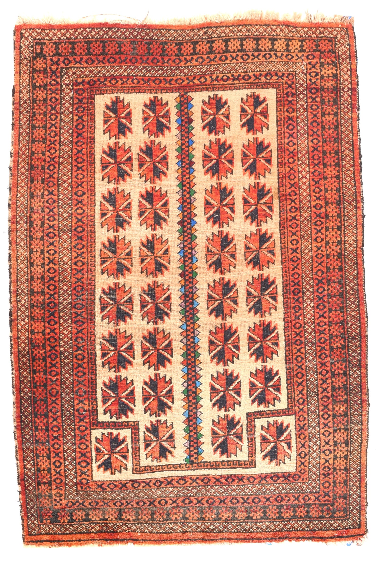 Semi Antique Ivory Persian Balouch, 3'2" X 4'2" Area Rug