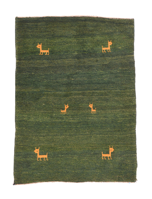 Semi Antique Green Fine Tribal Persian Gabbeh Area Rug
