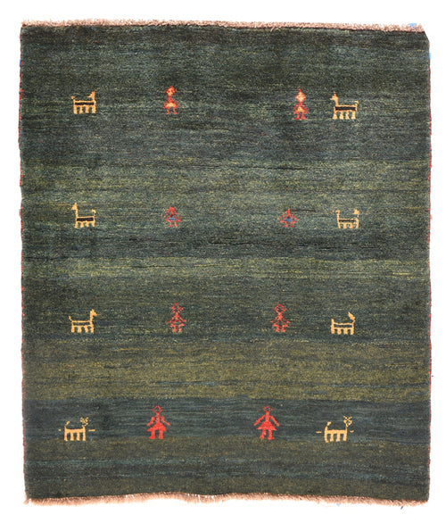 Semi Antique Green Persian Gabbeh Area Rug