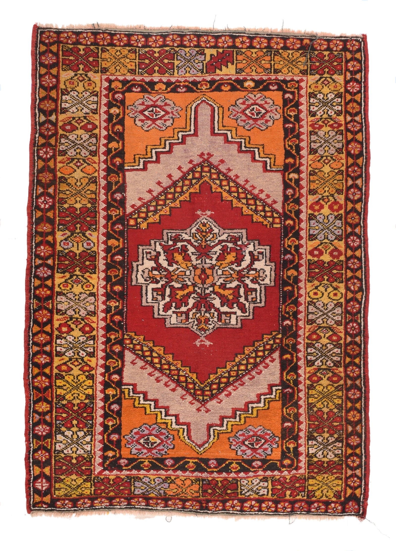 Semi Antique Red Turkish Tribal Area Rug