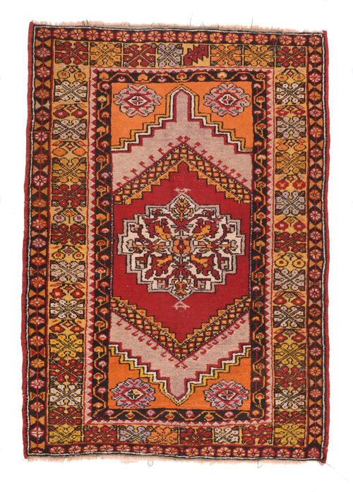 Semi Antique Red Turkish Tribal Area Rug