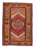 Semi Antique Red Turkish Tribal Area Rug