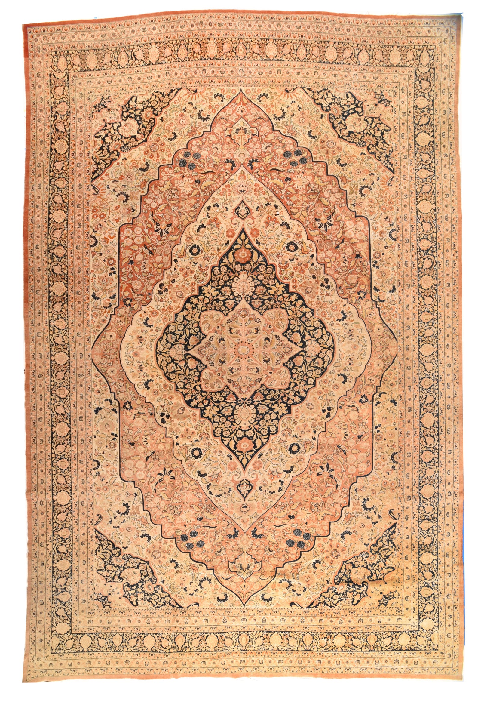 Antique Ivory Persian Tabriz Area Rug