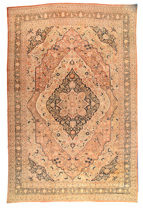 Antique Ivory Persian Tabriz Area Rug