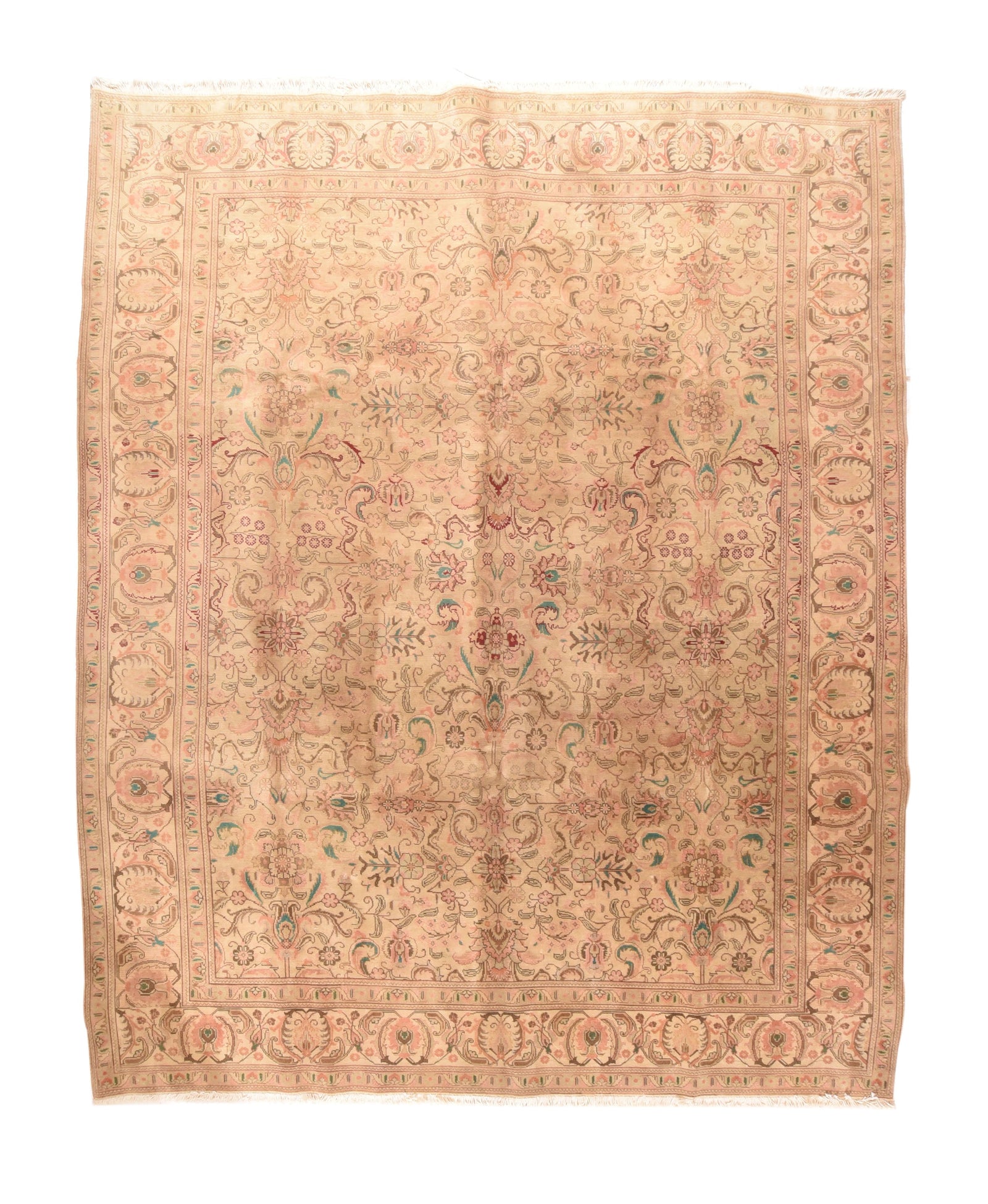 Vintage Ivory Tabriz Persian Area Rug