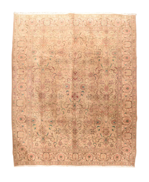 Vintage Ivory Tabriz Persian Area Rug