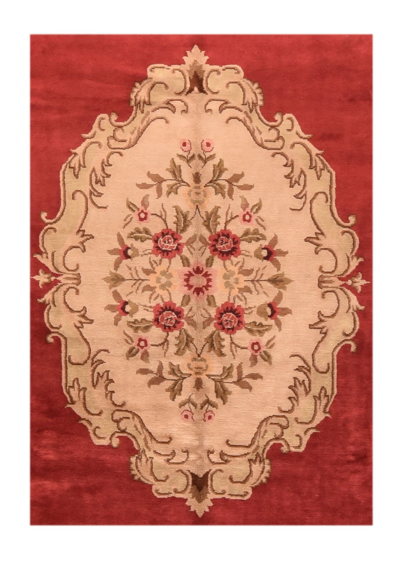 Vintage Red Savonnerie Weave Area Rug