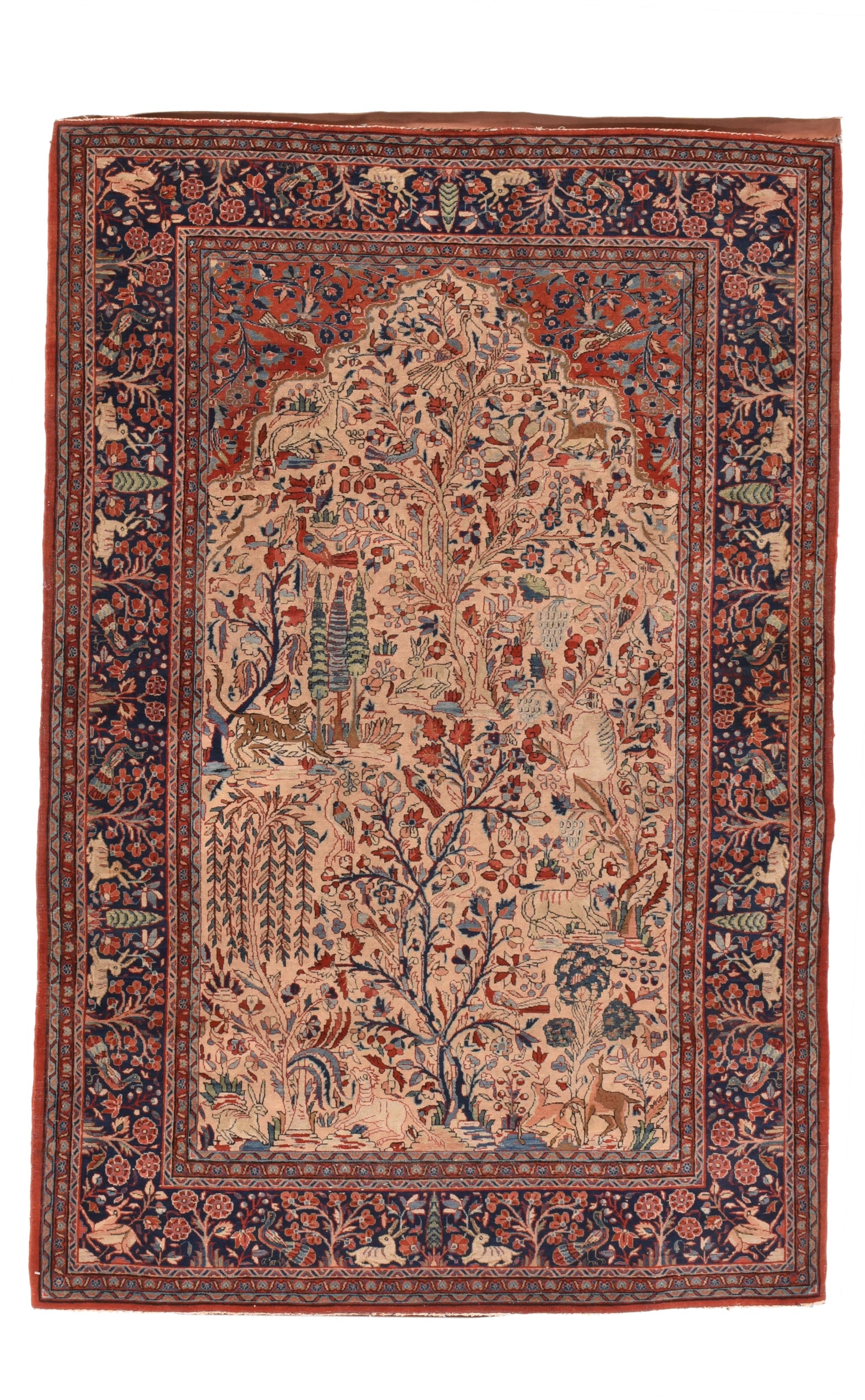 Antique Ivory Fine Ivory Kashan Dabir Persian Area Rug