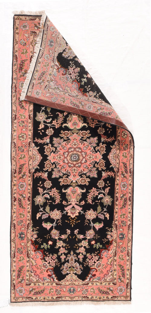 Vintage Black Tabriz Area Rug