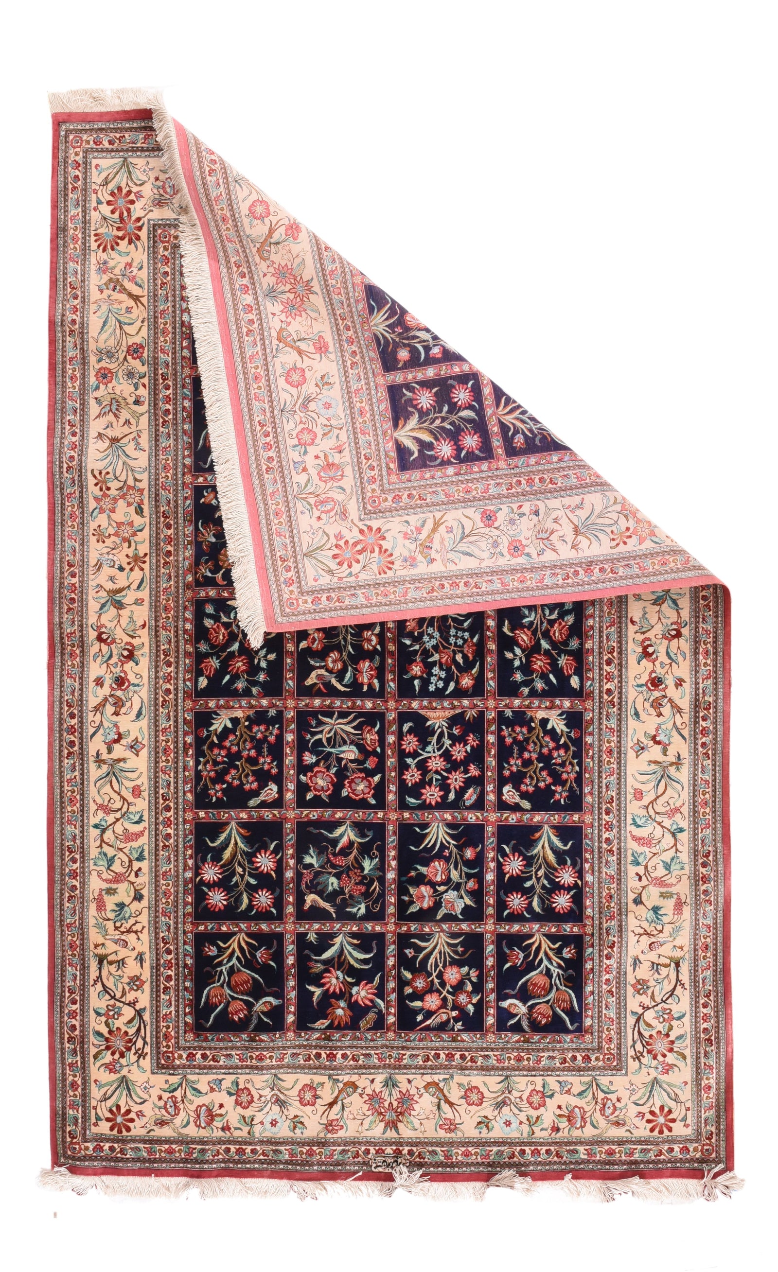 Vintage Navy Qum Persian Area Rug