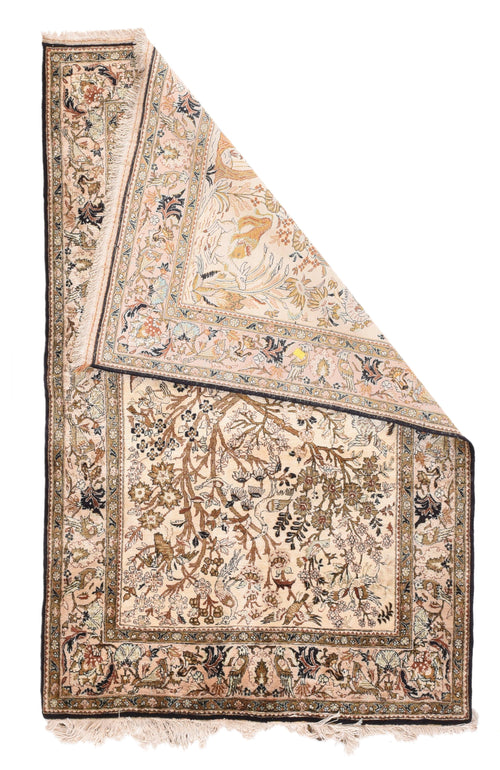 Vintage Ivory Qum Persian Area Rug