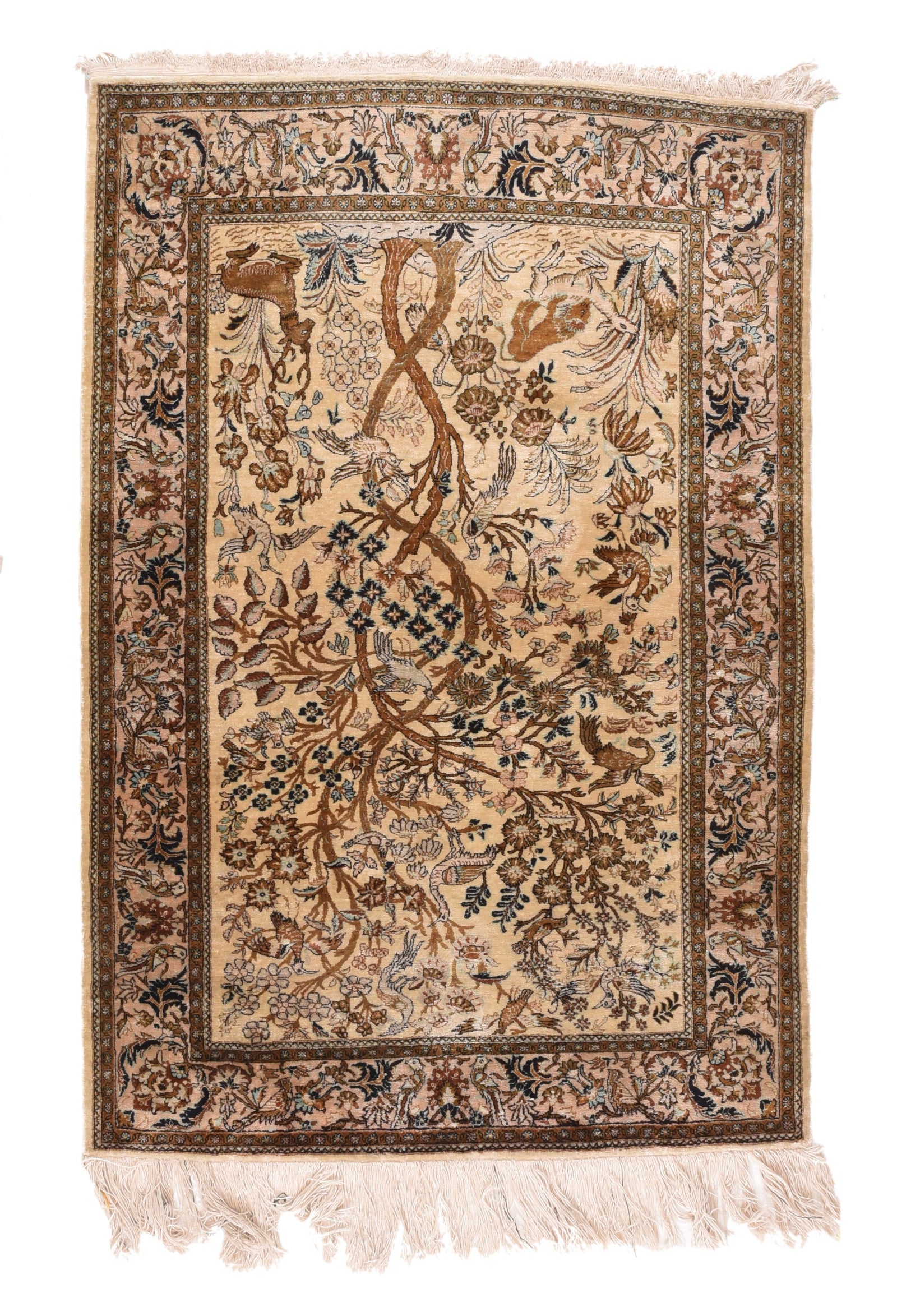 Vintage Ivory Ivory Qum Persian Area Rug