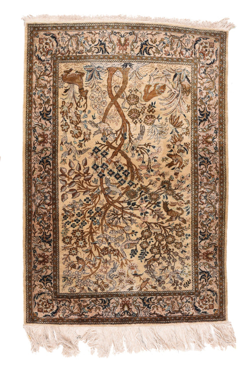 Vintage Ivory Ivory Qum Persian Area Rug