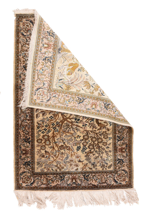 Vintage Ivory Qum Persian Area Rug