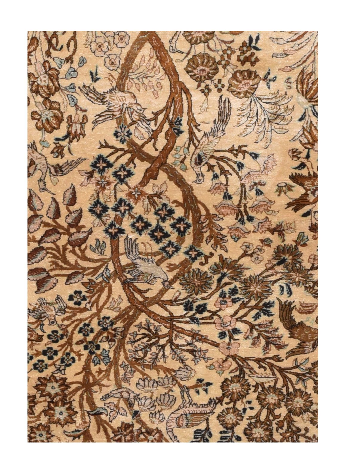 Vintage Ivory Qum Persian Area Rug