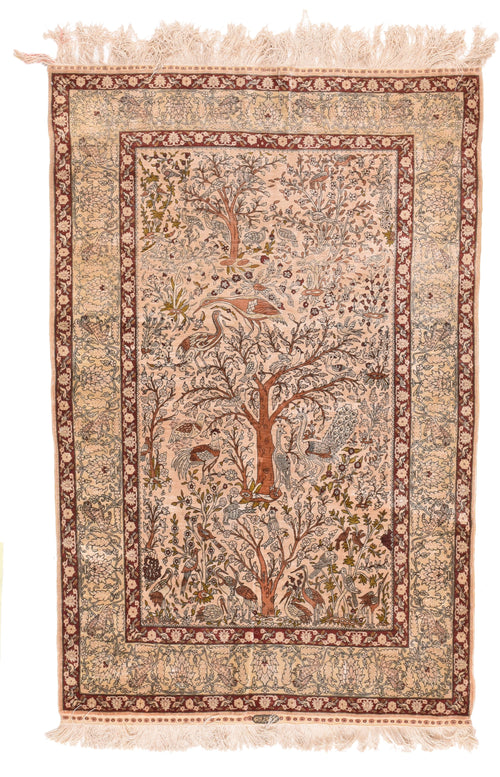 Vintage Ivory Ivory Herekeh Turkish Area Rug