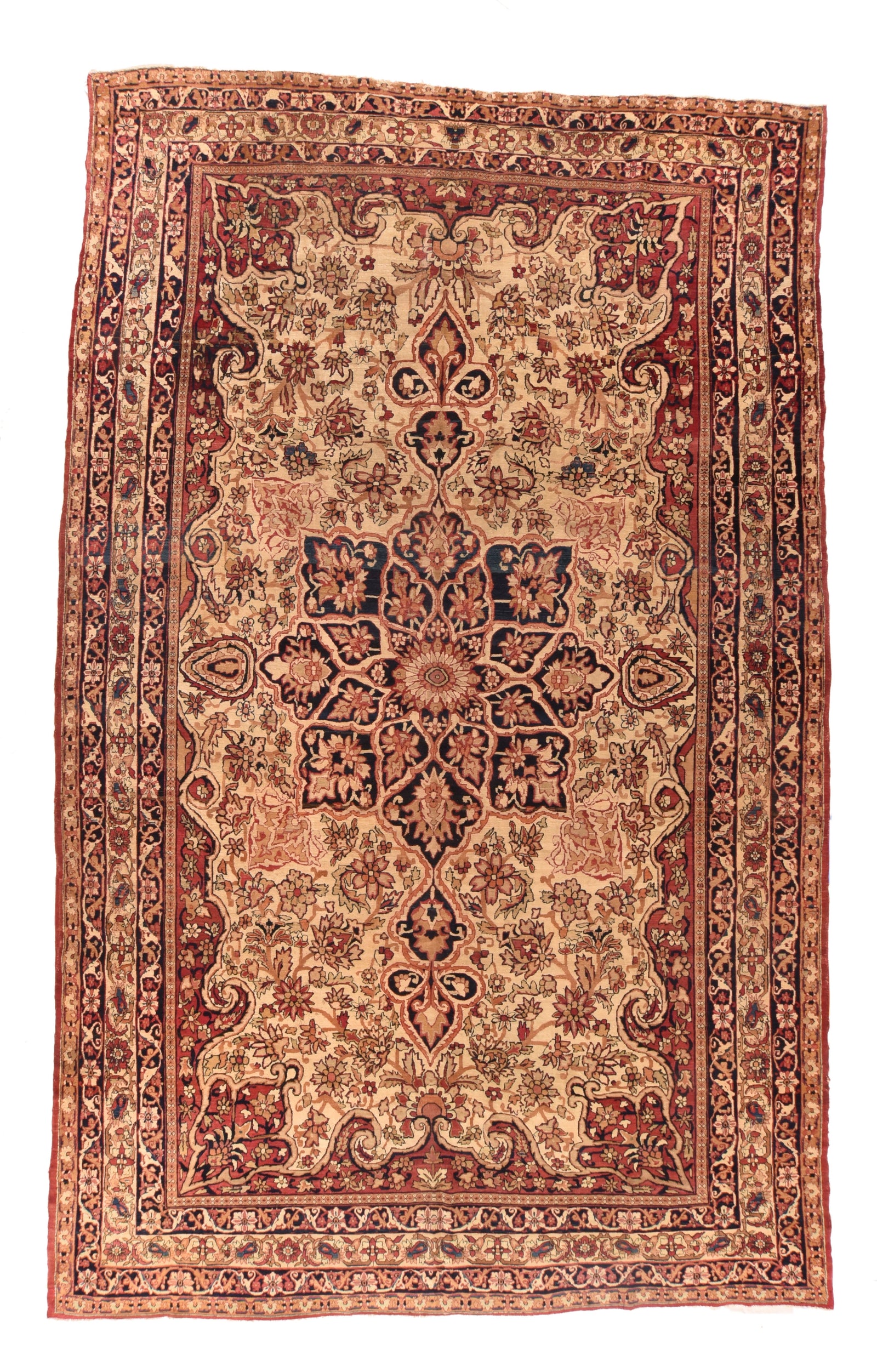Antique Ivory Ivory Lavar Kerman Persian Area Rug