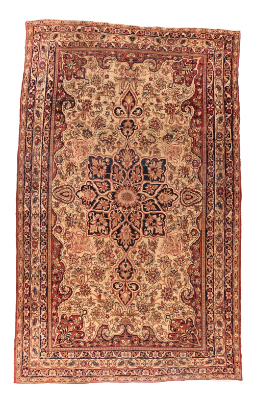 Antique Ivory Ivory Lavar Kerman Persian Area Rug