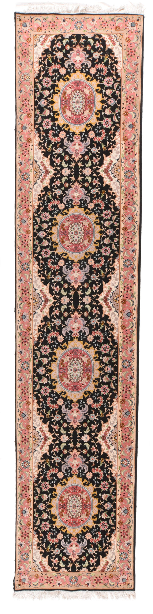 Excellent Black Fine Black Tabriz Persian Wool and Silk Area Rug