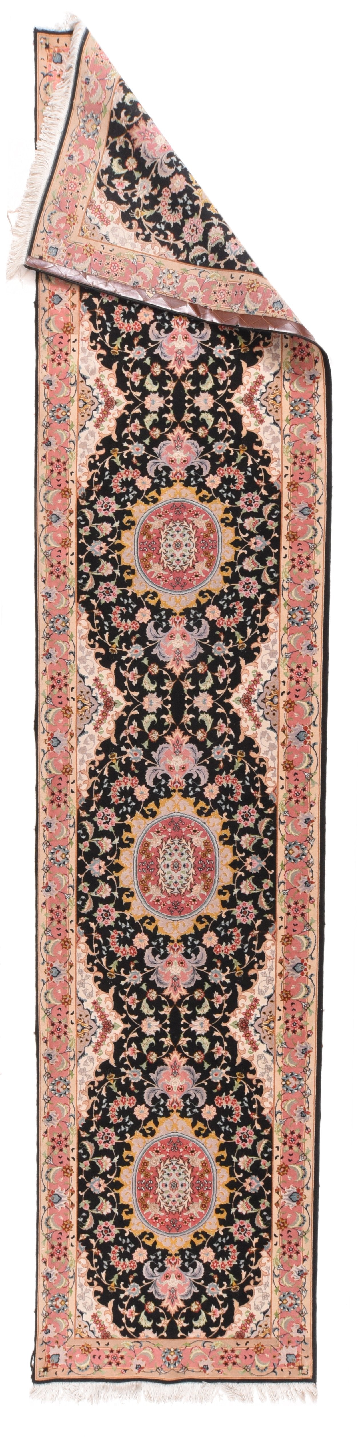 Excellent Fine Black Tabriz Persian Wool and Silk Area Rug