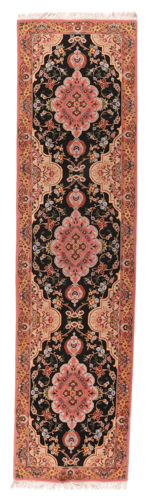 Excellent Black Fine Black Tabriz Persian Wool and Silk Area Rug