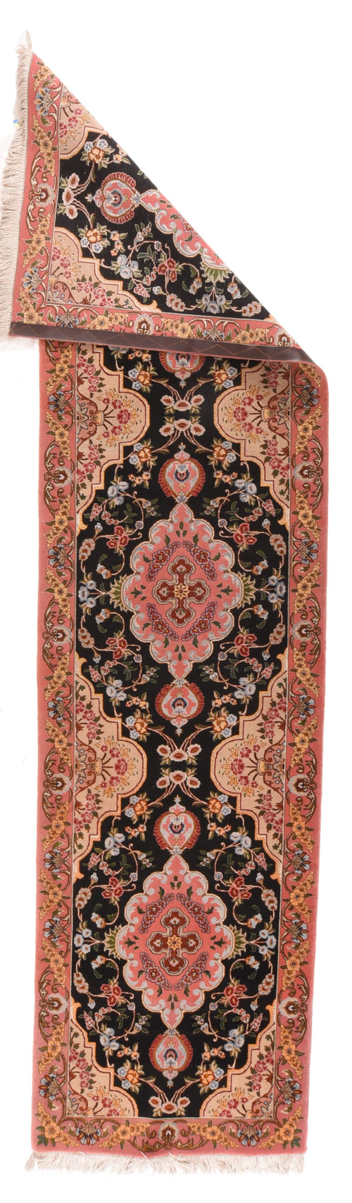 Excellent Fine Black Tabriz Persian Wool and Silk Area Rug