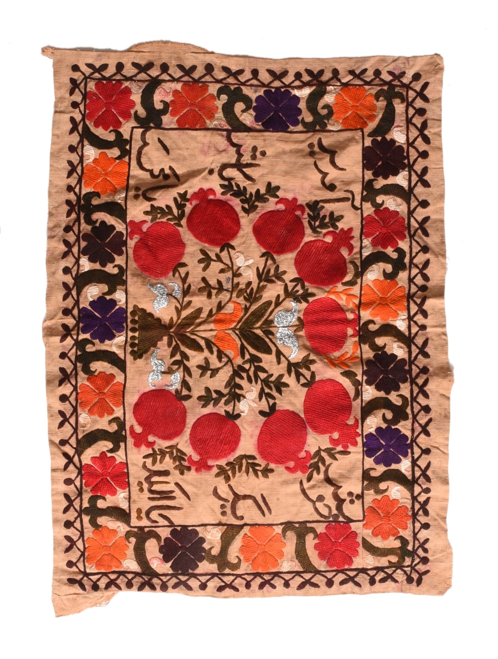 Vintage Red Uzbak Suzani Embroidery Area Rug