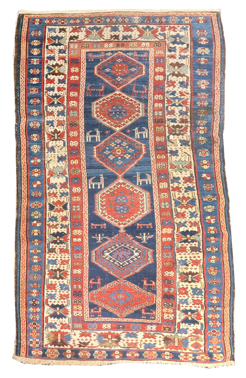 Antique Navy Caucasian Shirvan Area Rug