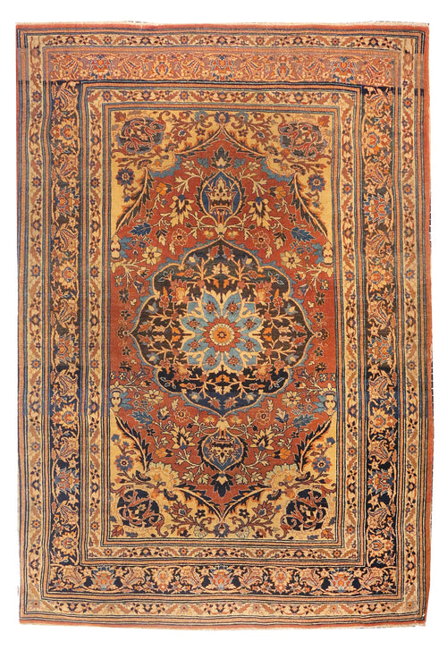 Antique Beige Persian Tabriz Haji Jallili Area Rug