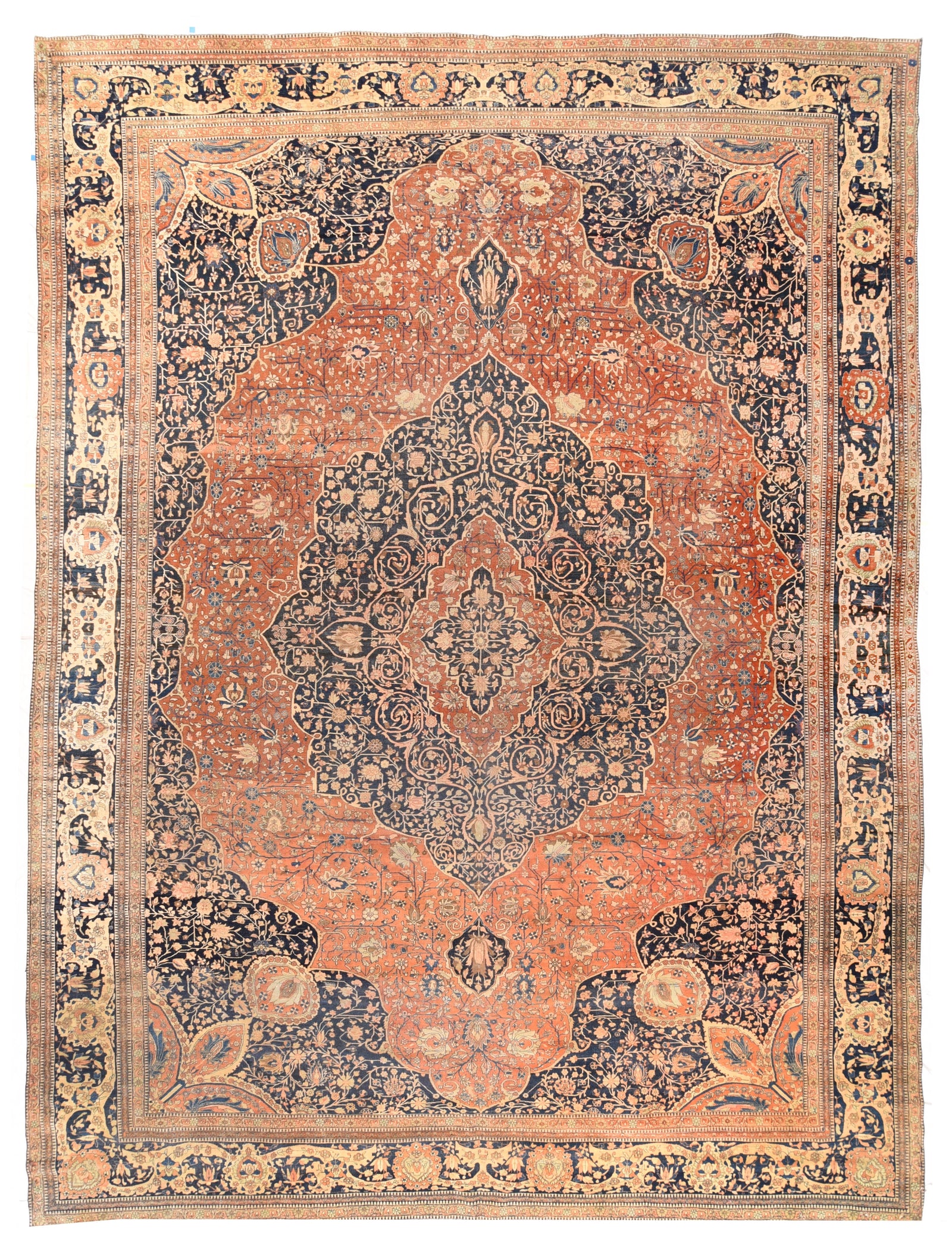 Antique Red Mohtasham Kashan Persian Area Rug