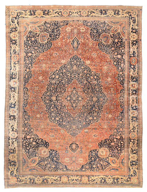 Antique Red Mohtasham Kashan Persian Area Rug