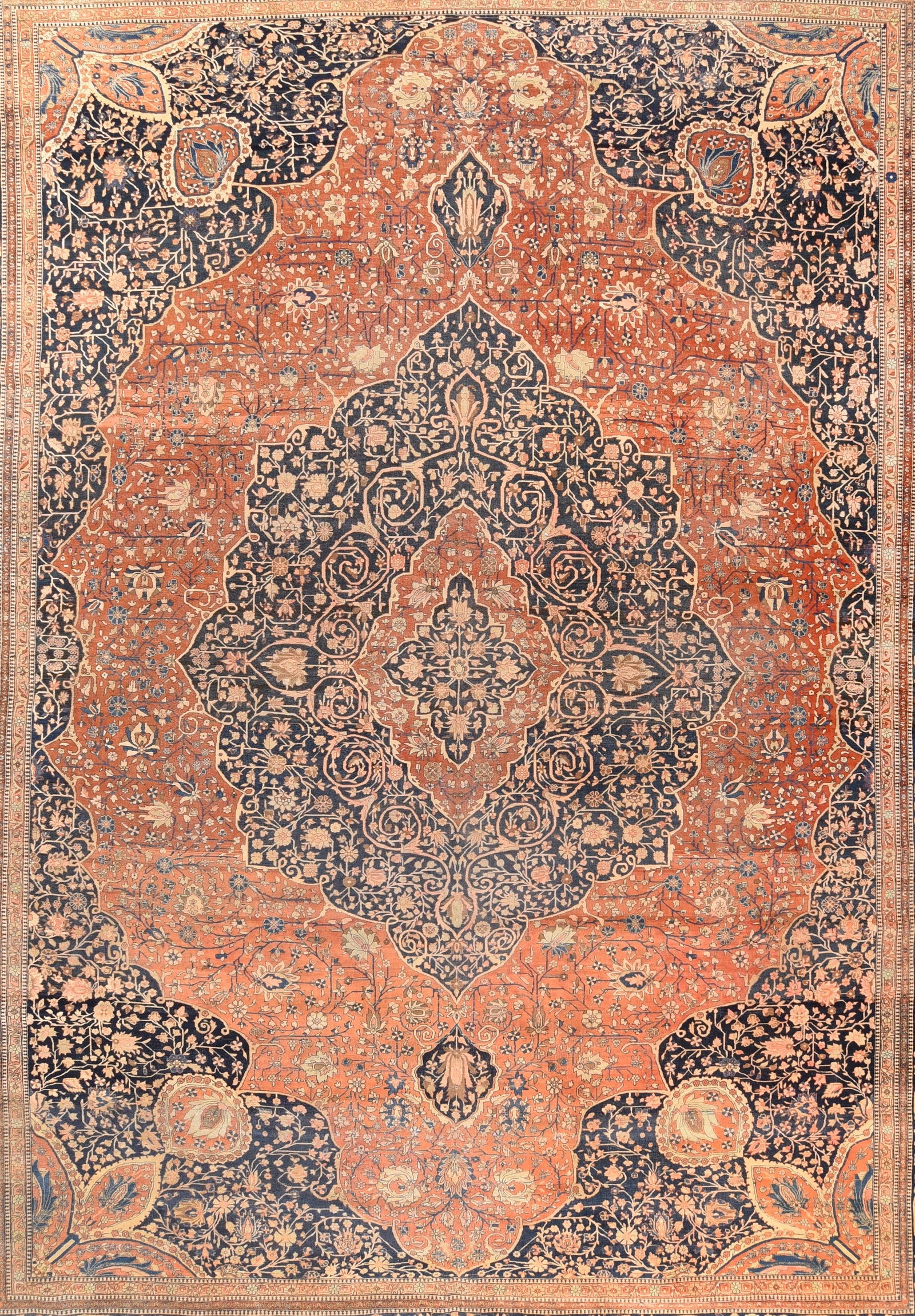 Antique Mohtasham Kashan Persian Area Rug