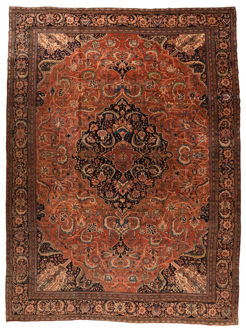 Antique Rust Persian Farahan Sarouk Area Rug
