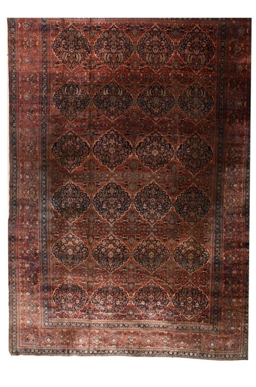 Antique Dark Brown Persian Motashan Kashan Area Rug